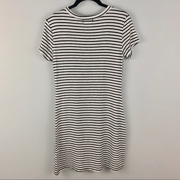 Body Con Striped Dress Short Sleeve Fitted Black - Picture 4 of 4